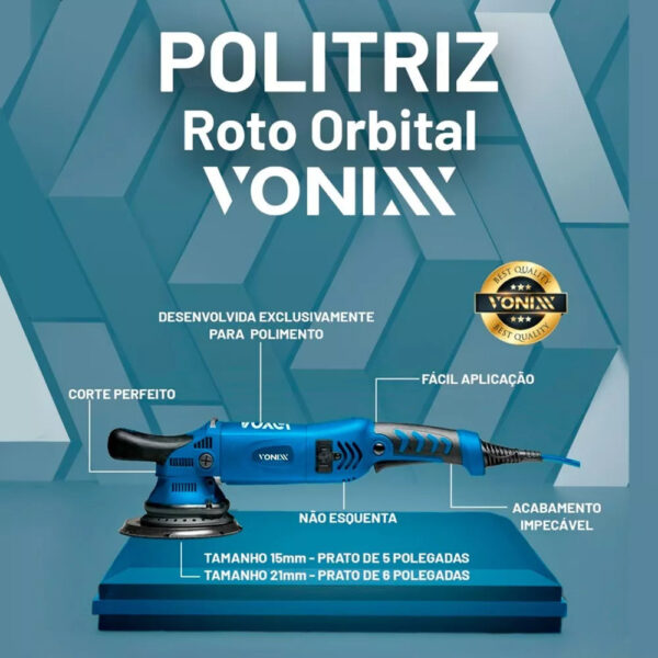 Politriz Orbital 5 Pol Vonixx Voxxer + Boinas e Kit de Produtos para Polimento - Image 2